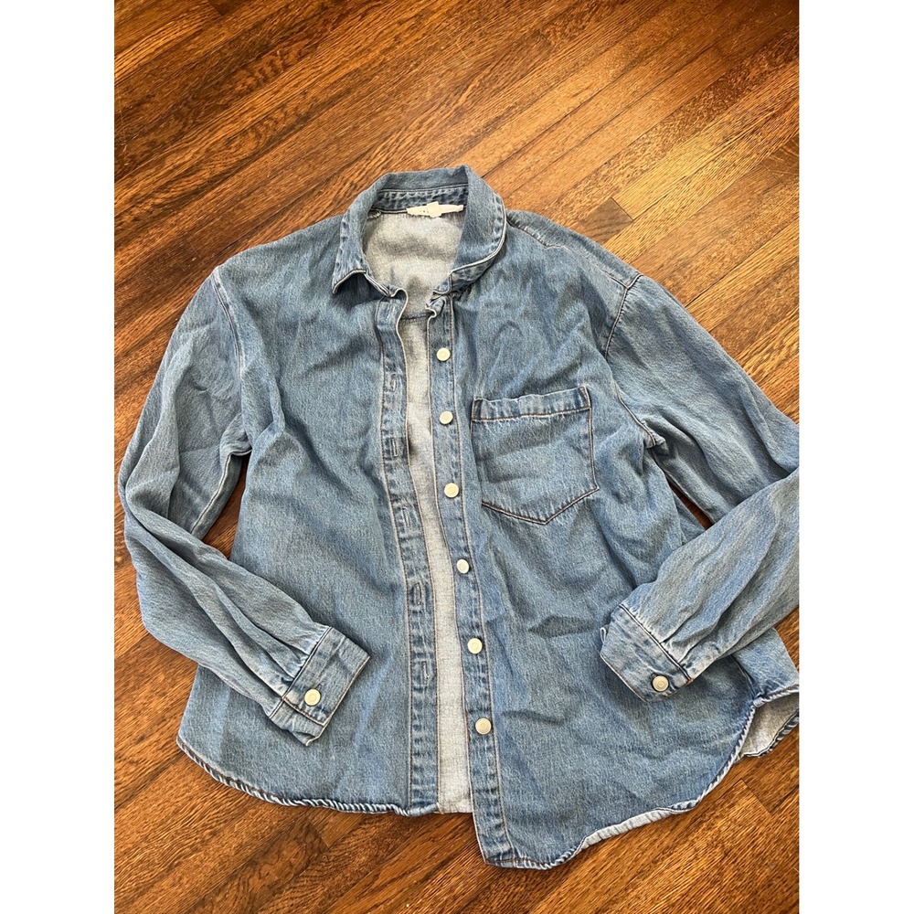Jane + Delancey Women Small Oversized Cotton Blend Denim Button Down Shirt